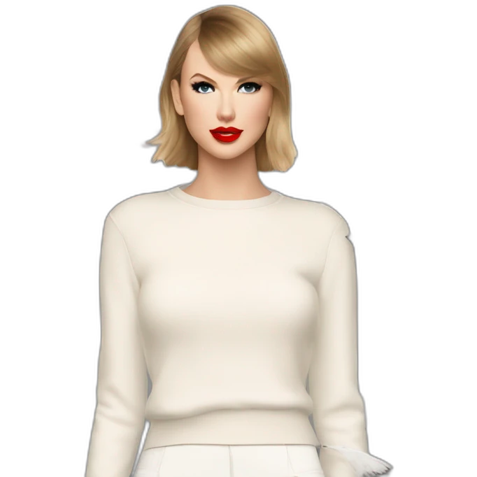 taylor swift in white crewneck sweater red lipstick seagulls in the background emoji