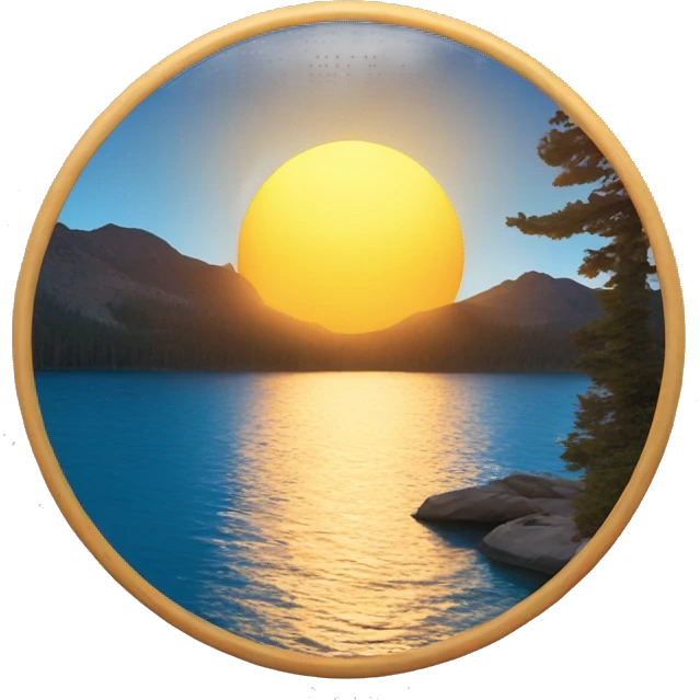 Naturalistic sun rising over a blue lake in the style of an Ansel Adams photo emoji