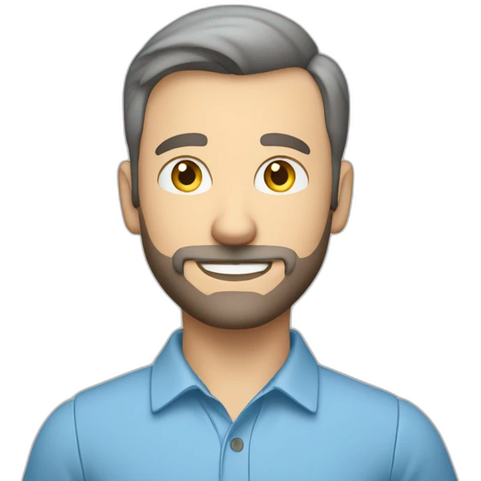 good looking caucasian male with small beard and almost bald smart casual blue shirt holding papers emoji