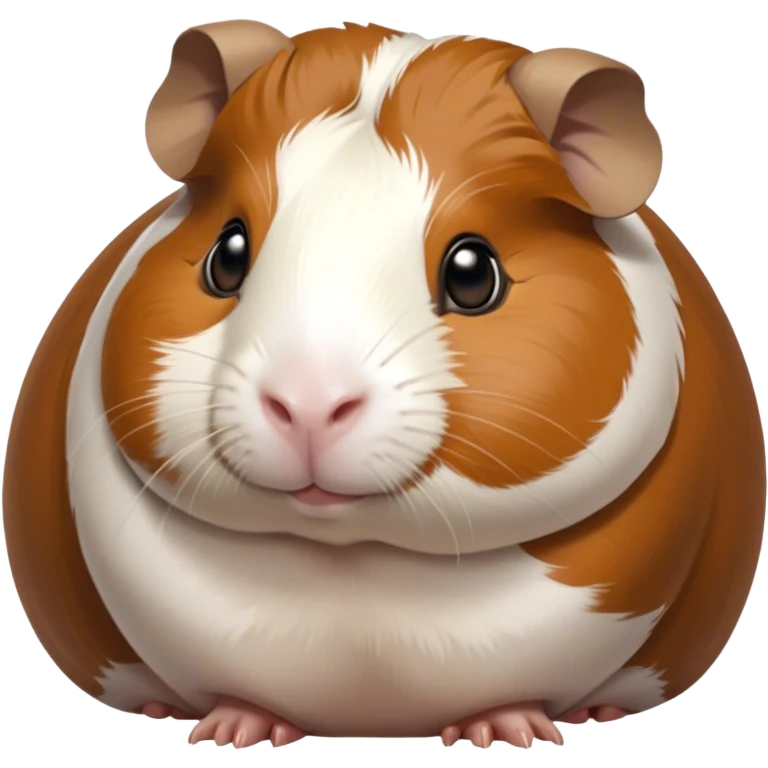 Cinematic Noble Brown and White Banded Guinea Pig Portrait Emoji, Poised and regal, with a compact, chubby build and a uniquely patterned coat of warm brown and crisp white banding, deep-set soulful dark eyes, Simplified yet sharp and sophisticated features, highly detailed, glowing with a soft, dignified glow, high shine, intelligent and charming, stylized with an air of distinctive elegance, focused and attentive, soft glowing outline, capturing the essence of a watchful and confident companion, so majestic it feels as though it could scurry out of the screen with effortless authority! emoji