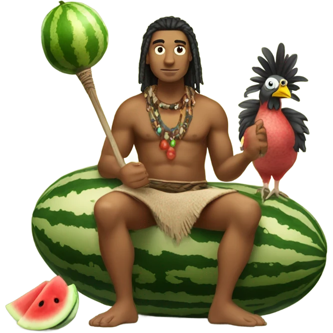 tribesmen with spear watermelon and chicken emoji