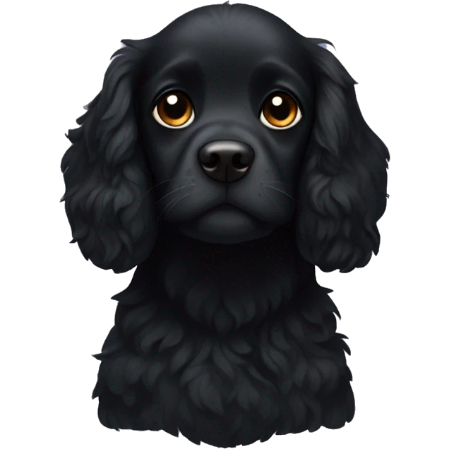 Small completely black spaniel with black fur on his whole face and white fur only on his chest emoji