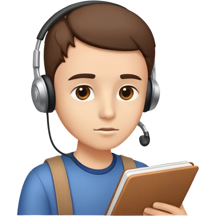 Person with attentive expression, notebook in hand, listening to lecture emoji