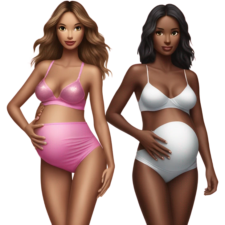 Realistic Photo of 2 Victoria secret models pregnant posing with each other  emoji