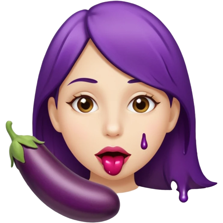 Naked Girl sucking on egg plant, egg plant between lips, cream dripping from mouth emoji