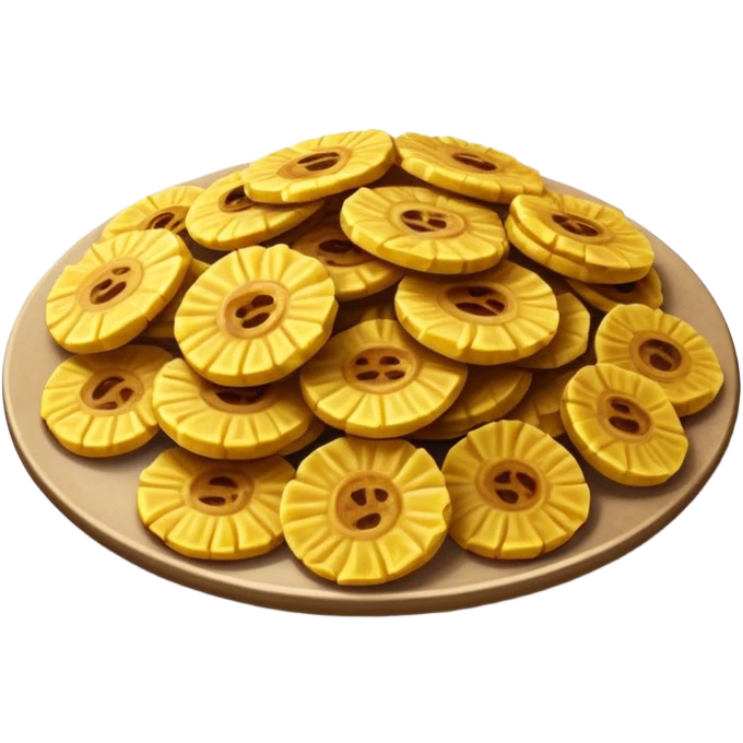 Patacones Cinematic Realistic Patacones Dish Emoji, depicted as crushed, crispy plantain discs, rendered with rich textures and dynamic, natural lighting. emoji