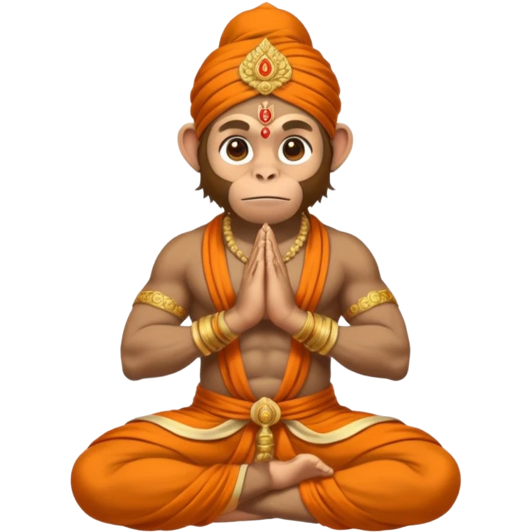 Hanuman ji monkey face hunk build body having mukut and dhoti and should be seated in pease to pray Ramji emoji