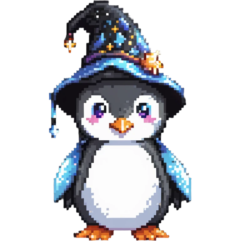 a penguin wizard with magical sparkles emoji