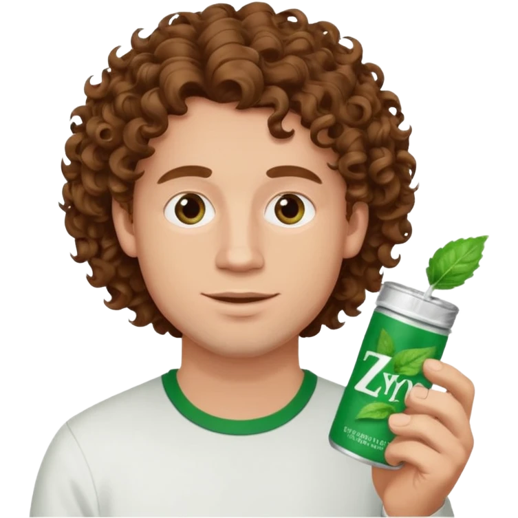 White Man with pretty Curley brown hairholding Zyn spearmint snus emoji