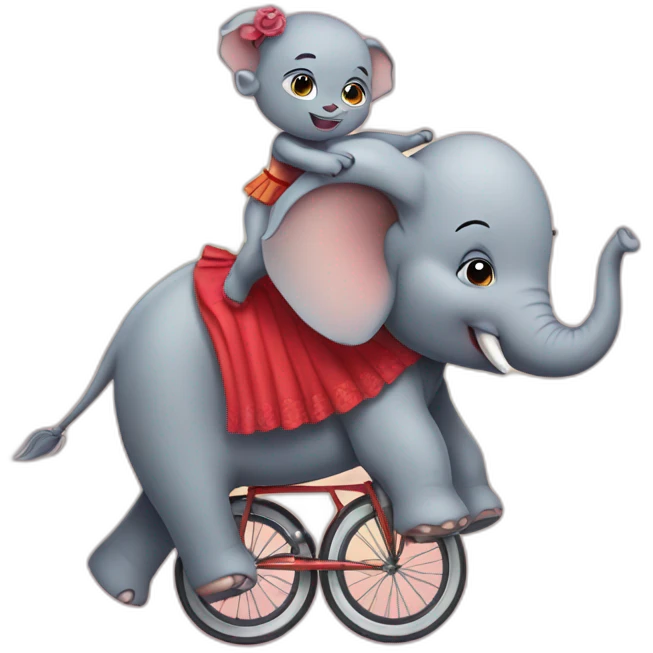 An elephant riding an unicycle wearing a skirt emoji