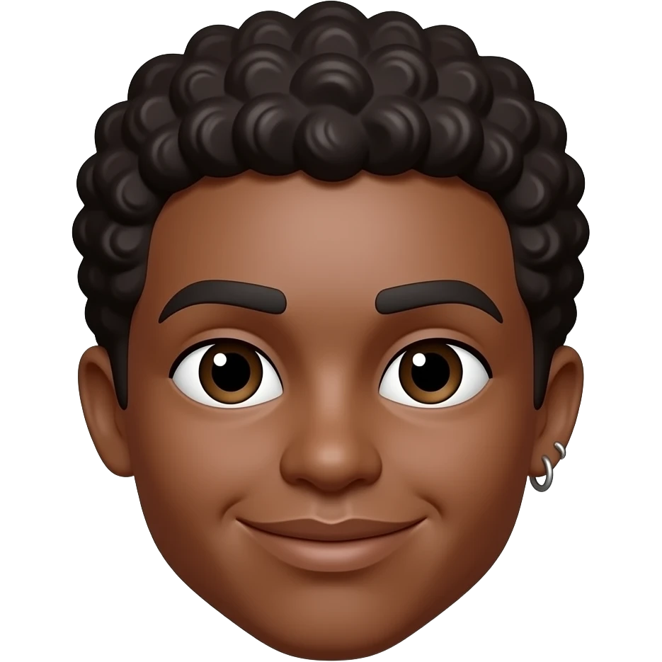 Quiero que me hagas una mujer de piel morena estilo memoji de apple con piercings en la nariz y en las orejas. De pelo corto y rizado emoji
