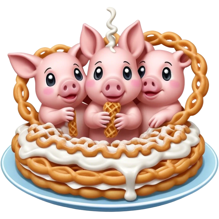 Three piggies eating a funnel cake emoji