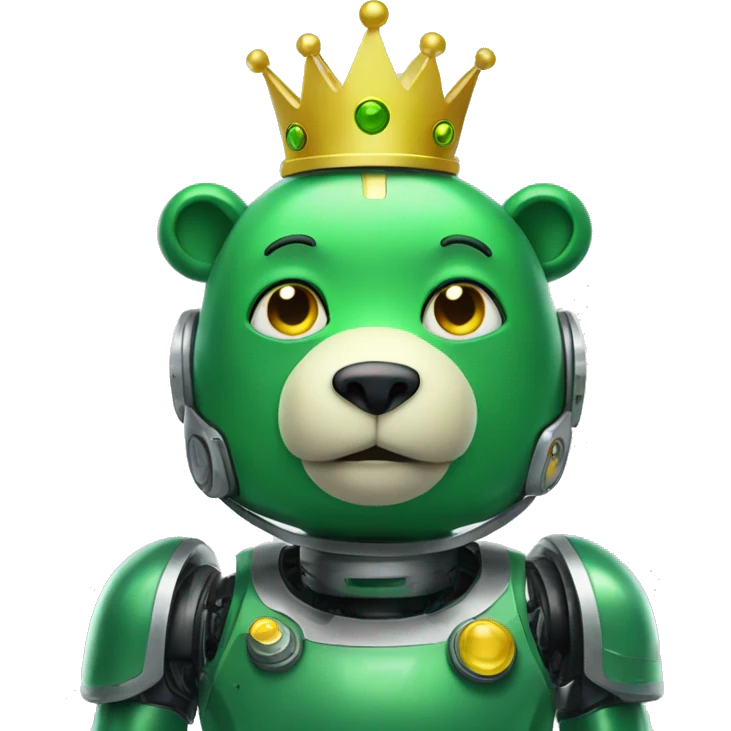 Green bear robot with yellow crown emoji