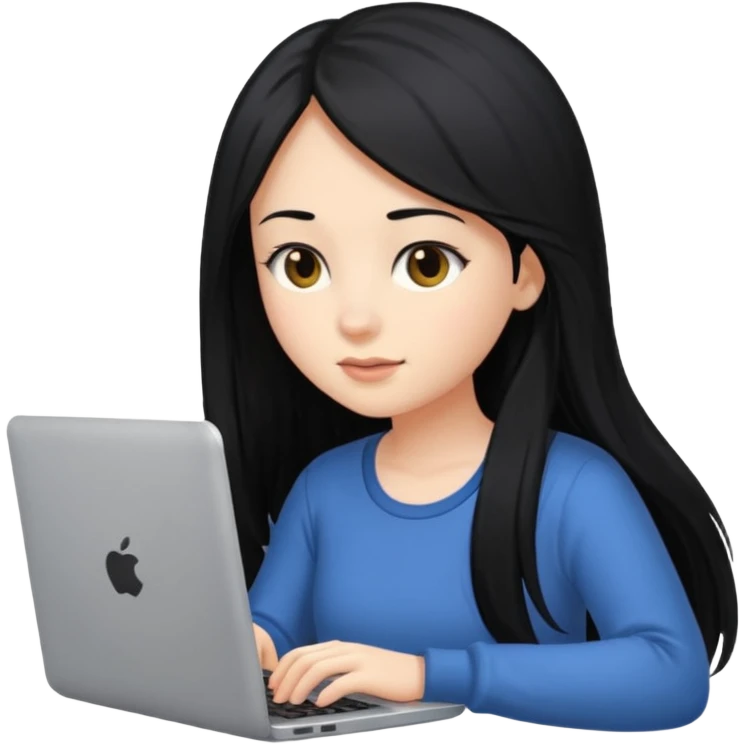 girl with long black hair typing on a laptop emoji