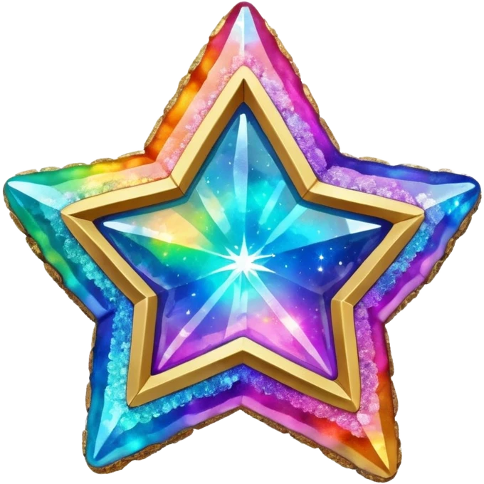 hd detailed glittering vibrant rainbow holographic star shaped geode emoji