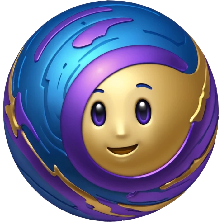 metallic Mercury planet emoji, sphere with swirling deep blue, gold, and purple colors, showing rough terrain emoji