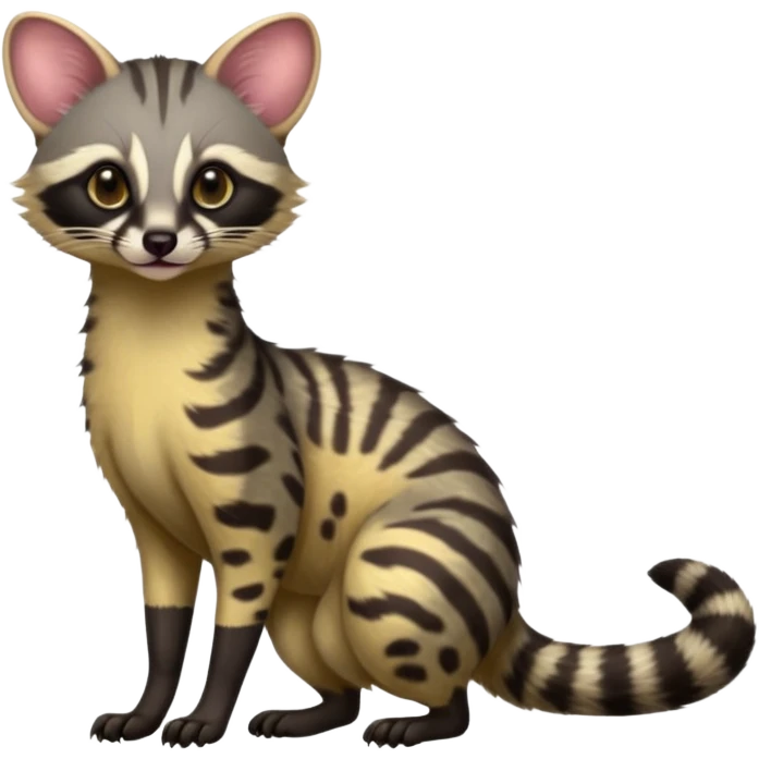 Vibrant exotic colorful spicy animalistic realistic slender elegant pretty cute Genet-Civet-Cacomistl-hybrid (full body) emoji