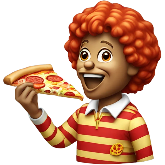 Ronald McDonald eating a slice of pizza emoji