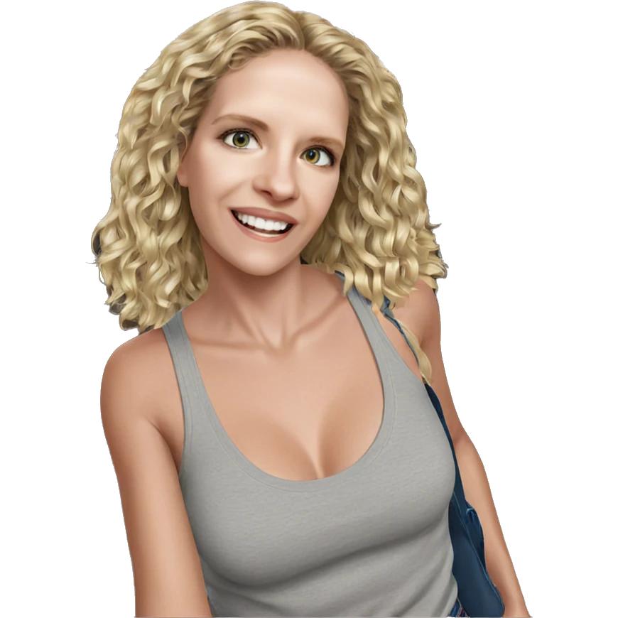 blonde girl smiling in photo emoji
