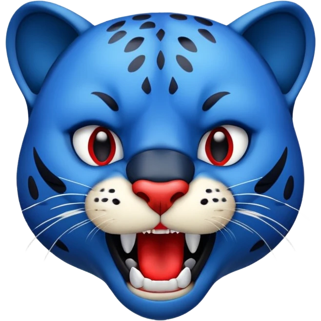 Half red half blue panther face with mouth open  emoji