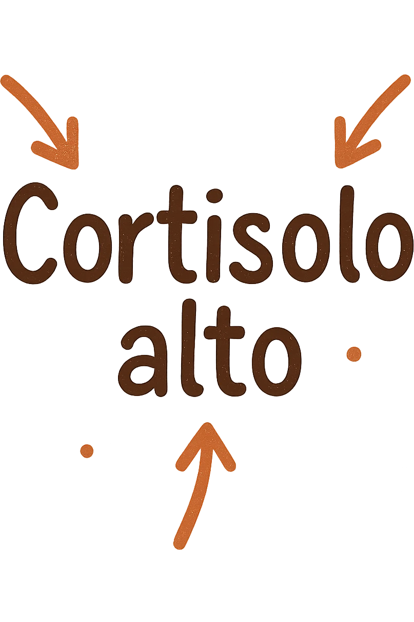 Cortisolo alto con freccie che indicano. In italiano emoji