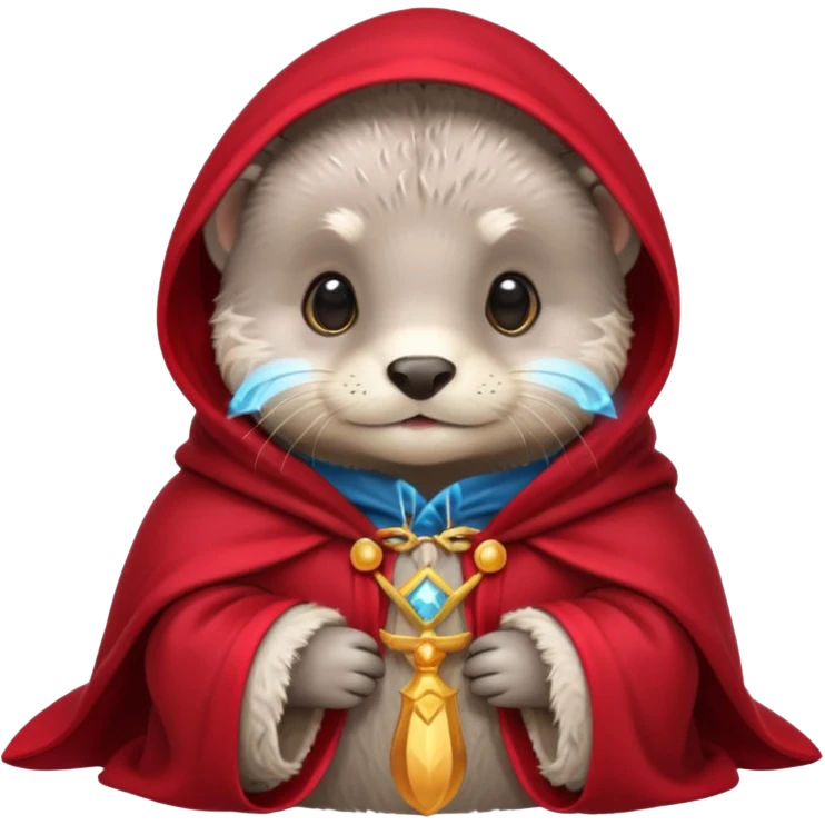 baby grey otter, in magic red cloak emoji