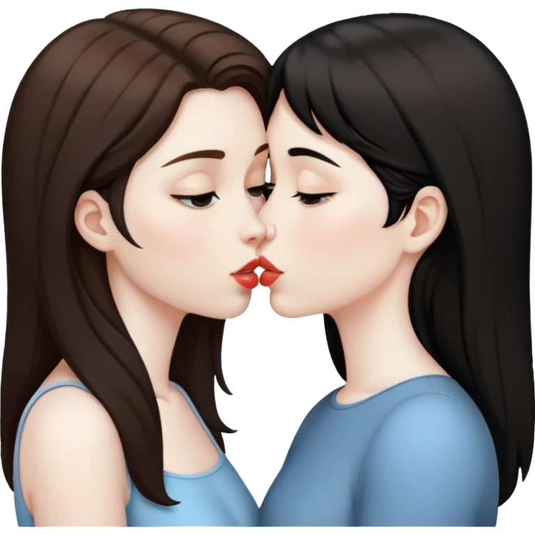 Brown haired girl with black haired pale people kissing emoji
