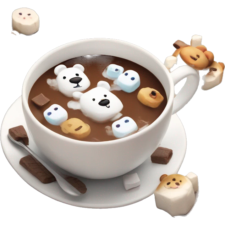 White mug with cute bear prints, hot choco with mallows on top emoji