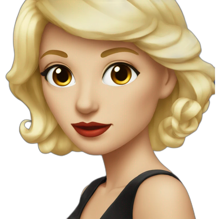 blonde woman in a black cocktail dress red colored eyes emoji