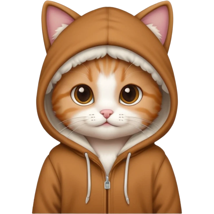 Cute Baby cat, white Colored, wearing a brown hoodie  emoji