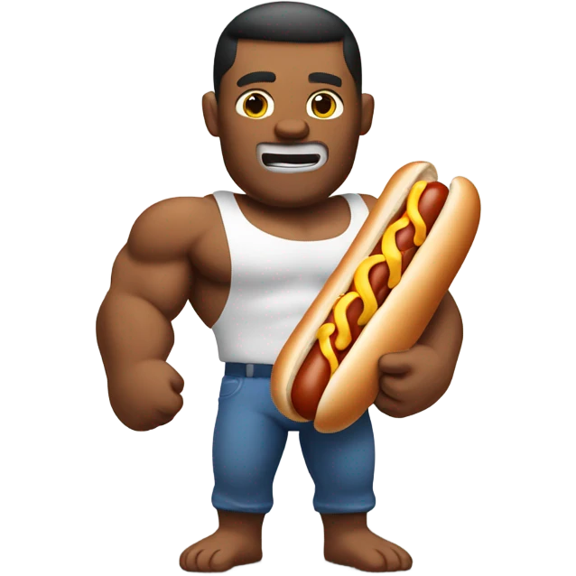 Muscle man with hotdog emoji