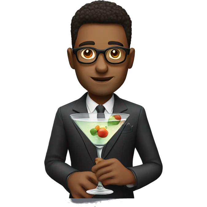 Gay guy holding a martini with big glasses and likes roaches emoji