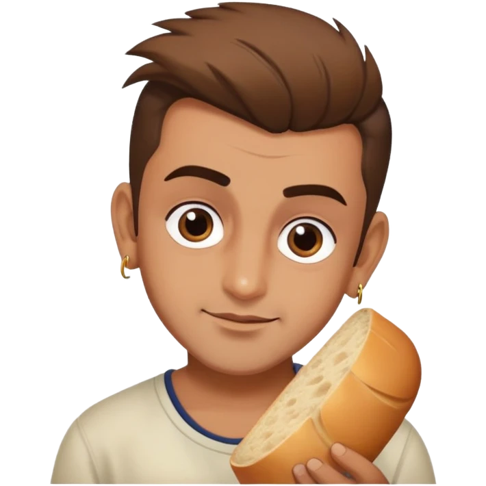 A boy with hair like sanjay dutt and earrings and good bread emoji