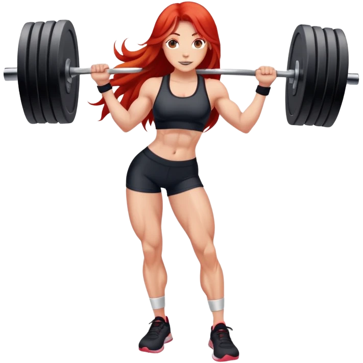 Cute gym girl with red long hair muscular leg emoji