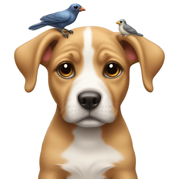 Puppy with a bird on its head emoji