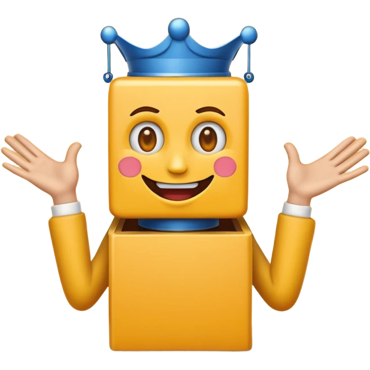 Create an emoji (one of the classic yellow faces) but make them have hands and wind an imaginary jack in the box (no props or anything just the hands and face) but also have the mouth like an o emoji