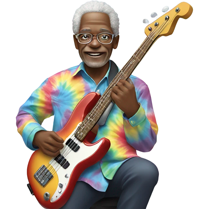 Old funky black man in a tie dye shirt playing bass guitar  emoji