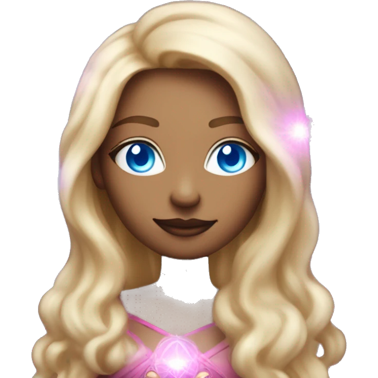 magical diva with thin pink andromedan face long blonde hair and blue eyes glowing third eye emoji