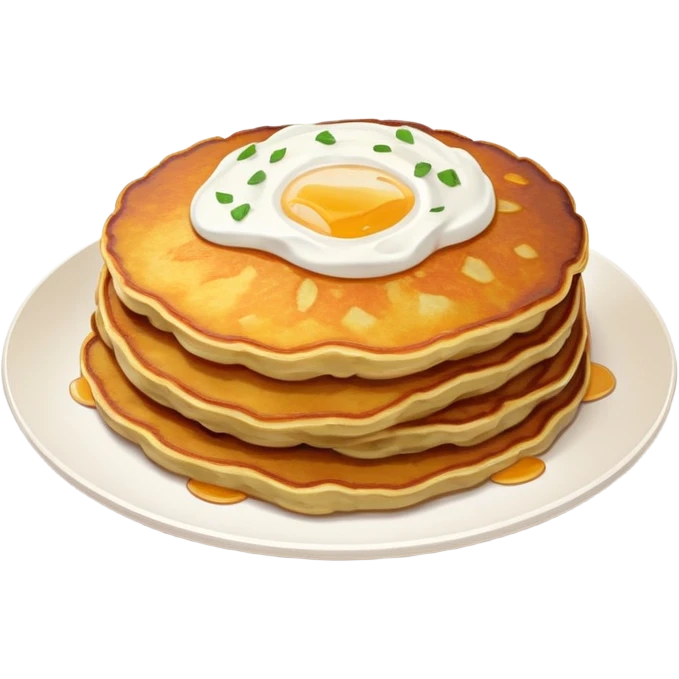 golden-brown potato pancake with crispy edges, rustic round shape, visible potato shreds, topped with sour cream, minimal and expressive emoji