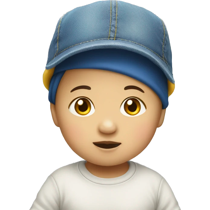asian baby with yellow hat, blue jean emoji