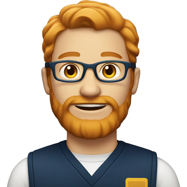 A fast food employee wearing dark blue and eyeglass and having a ginger hair and beard emoji