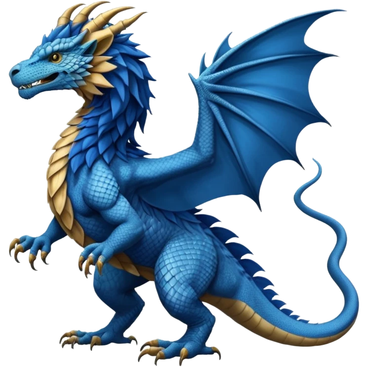 Mušḫuššu, ancient Mesopotamian hybrid: blue scaled body, lion mane, lion forelegs, eagle hind legs, long neck, horned dragon head, lizard tail, optional wings emoji