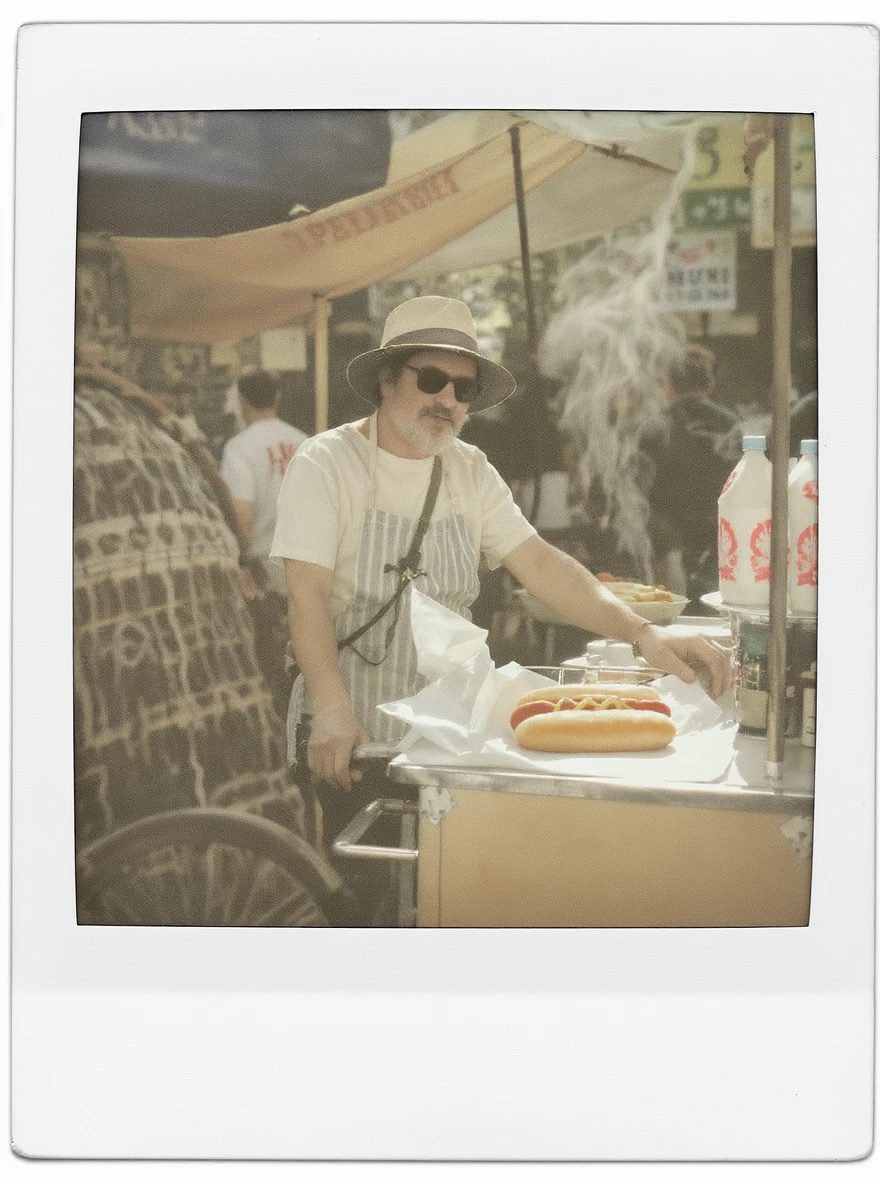 hotdog seller in New York with cart emoji