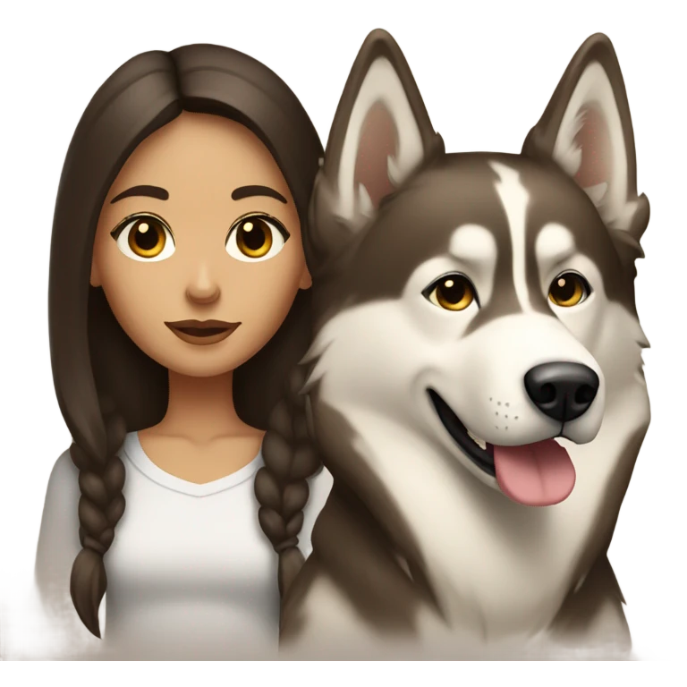 A brunette girl next to a beige  Husky emoji