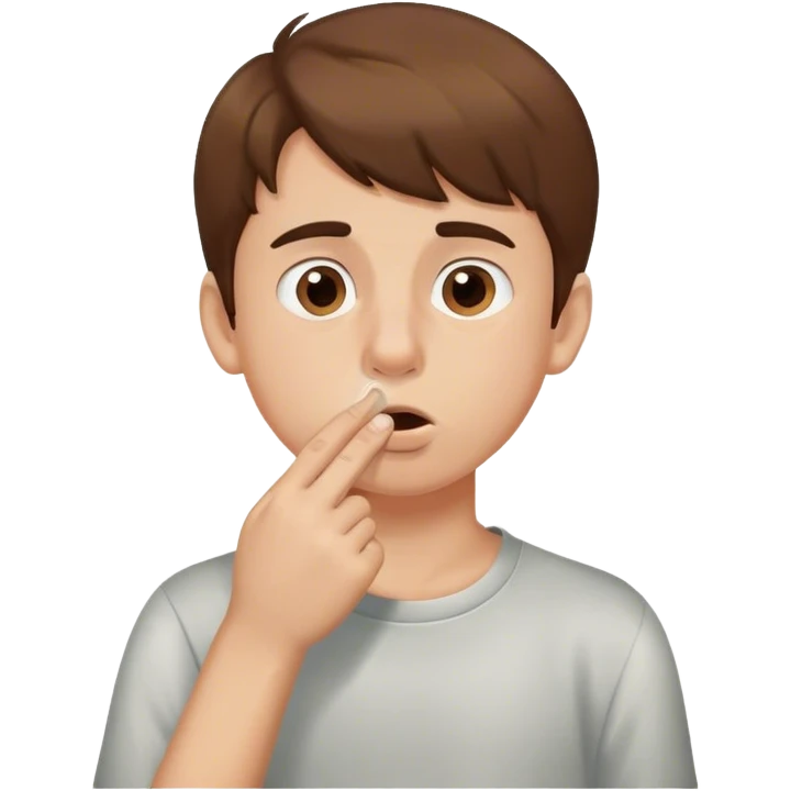 fair skin brown haired boy picking his nose emoji