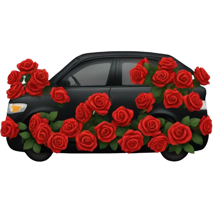 black open car trunk with red roses left in it emoji