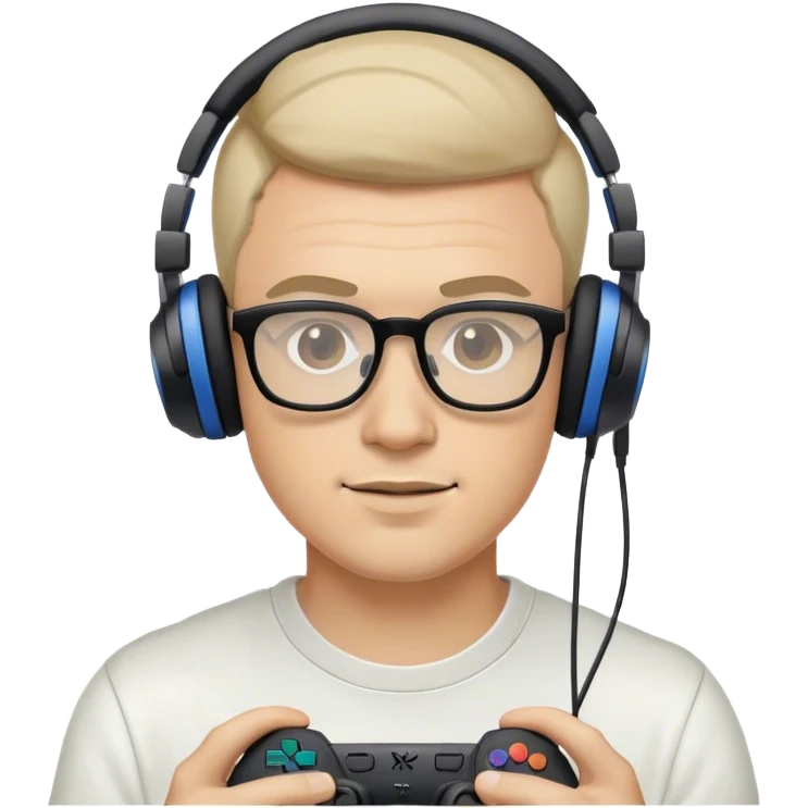 Muchacho guapo tez canela con lentes con audífonos jugando playstation emoji