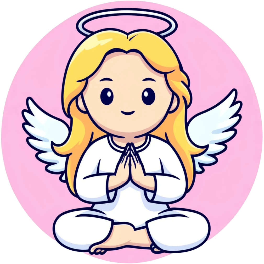 woman with long blonde hair as an angel meditating with pink cufflinks in her hair emoji