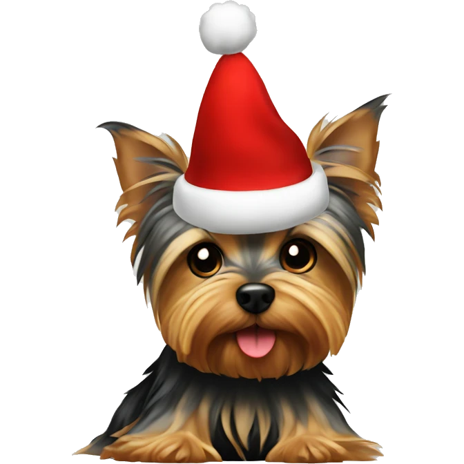 Yorkshire terrier sitting on Christmas hat emoji