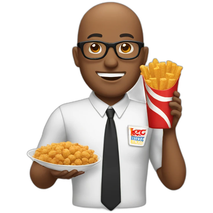 bald man with glasses eating KFC emoji
